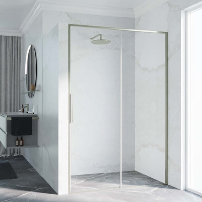 Novellini Riga 2P, 1 Sliding Shower door + 1 Fixed Panel Gold/Bronze/Inox