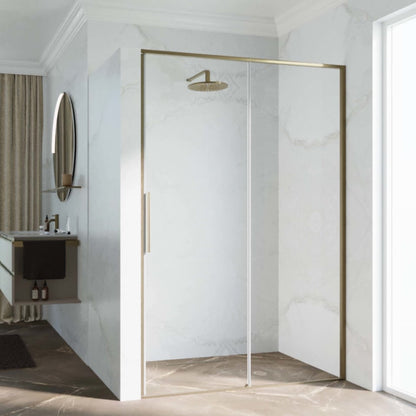 Novellini Riga 2P, 1 Sliding Shower door + 1 Fixed Panel Gold/Bronze/Inox