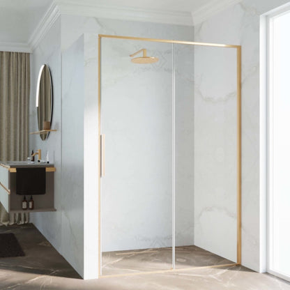 Novellini Riga 2P, 1 Sliding Shower door + 1 Fixed Panel Gold/Bronze/Inox