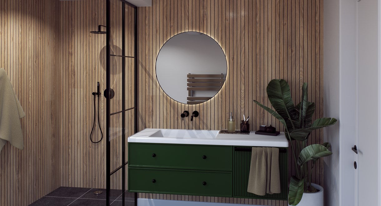 Perform Panel Woodgrain, KU DAMM Nu-Lock 2400x598mm Plywood Shower Panels