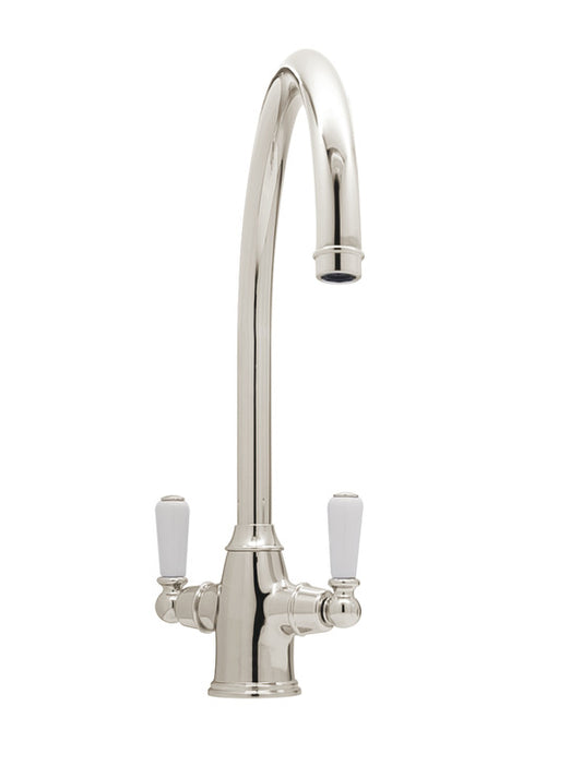 Bidbury & Co. Amesbury Mixer Tap, Dual Lever, with Porcelain Handles, C-spout 5 finishes