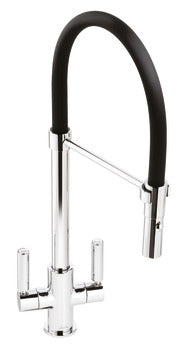 Abode Globe Professional Mixer Tap, Dual Lever, Pull Out Spray 2 finishes