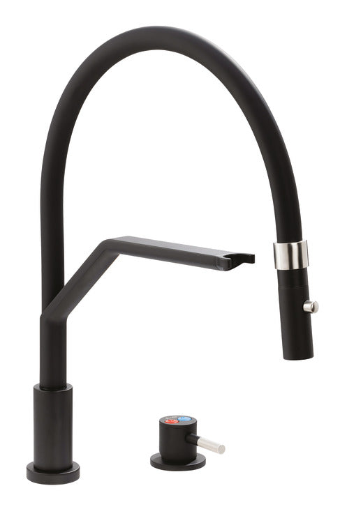 Abode LivInc Mixer Tap, 2 Part, with Pull Out Spray, C-Spout AT2213 - Matt black/brushed nickel