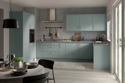 Slab SuperMatt Agave Green Base Kitchen Cabinets with UNICLIC Technology, Flat packed