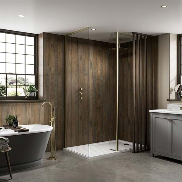 Multipanel Linda Barker Salvaged Planked Elm Shower Panels 9480
