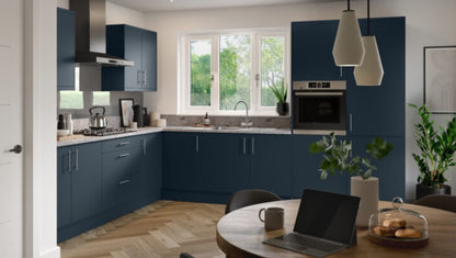Slab SuperMatt Blue Base Kitchen Cabinets with UNICLIC Technology, Flat packed