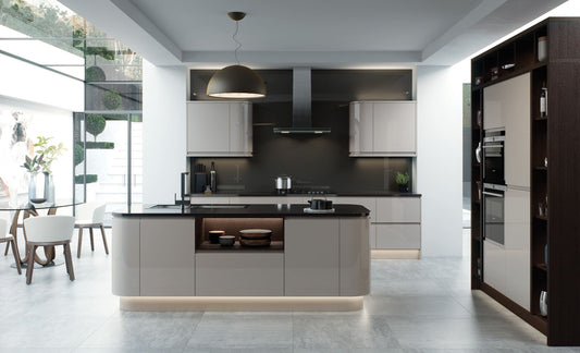 Strada Gloss CASHMERE J-Pull kitchen cupboard door fronts, end panels and accessories