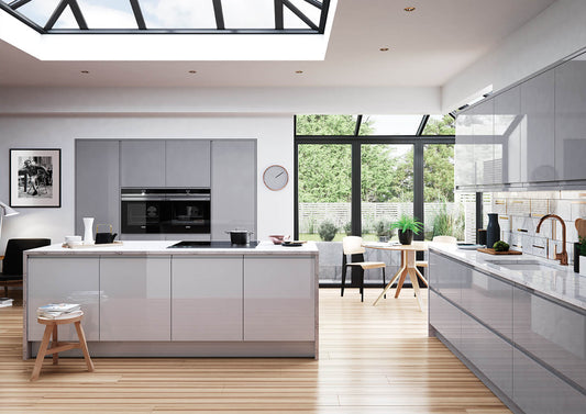 Strada Gloss DUST GREY J-Pull kitchen cupboard door fronts, end panels and accessories