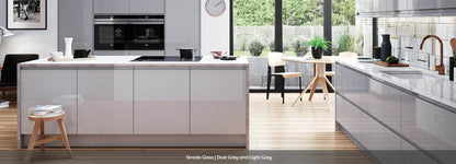 Strada Gloss LIGHT GREY J-Pull kitchen cupboard door fronts, end panels and accessories