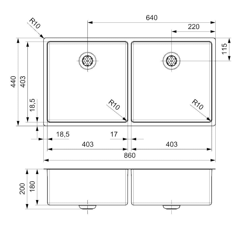 Reginox NEW YORK 40x40+40x40 Inset/Undermount 2 bowl SS Kitchen Sink