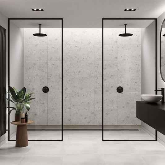 Multipanel Large Tile Collection White Terrazzo Shower Panels 598x2400 MT020