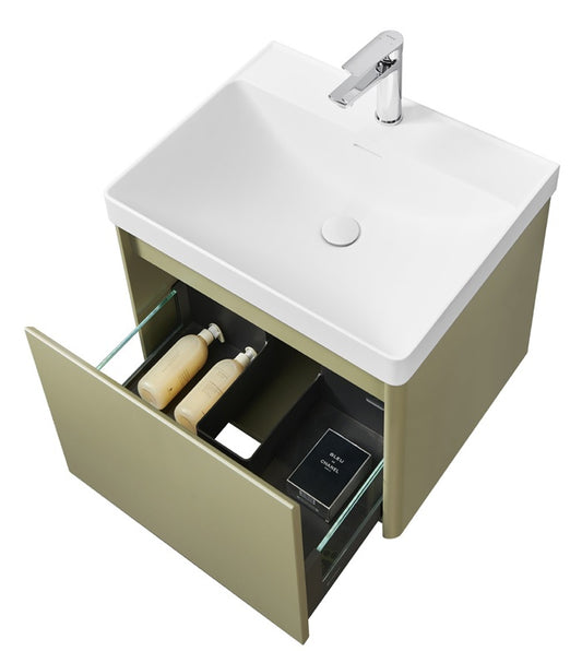 VRB Vogue Olive Green 500mm Rigid Wall Hung Unit With Handleless LED Drawers LAQ500_GREEN