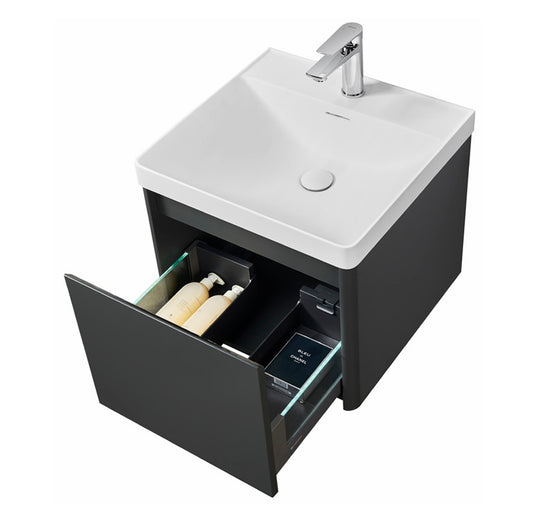 VRB Vogue Matte Grey 500mm Rigid Wall Hung Unit With Handleless LED Drawers LAQ500_GREY