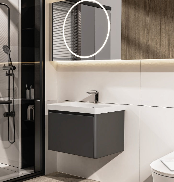 Vogue Matte Grey 600mm Rigid Wall Hung Unit With Handleless LED Drawers LAQ600_GREY