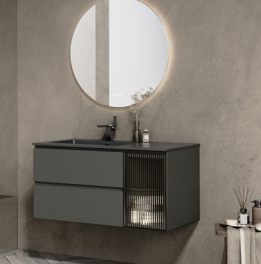 VRB Volcan Luxe Grey 1000mm Rigid Wall Hung Unit With Handleless Drawers