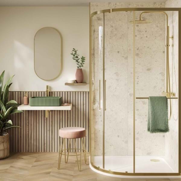 Multipanel  XL Offset Tile Collection White Terrazzo Shower Panels 598x2400 MT0020A