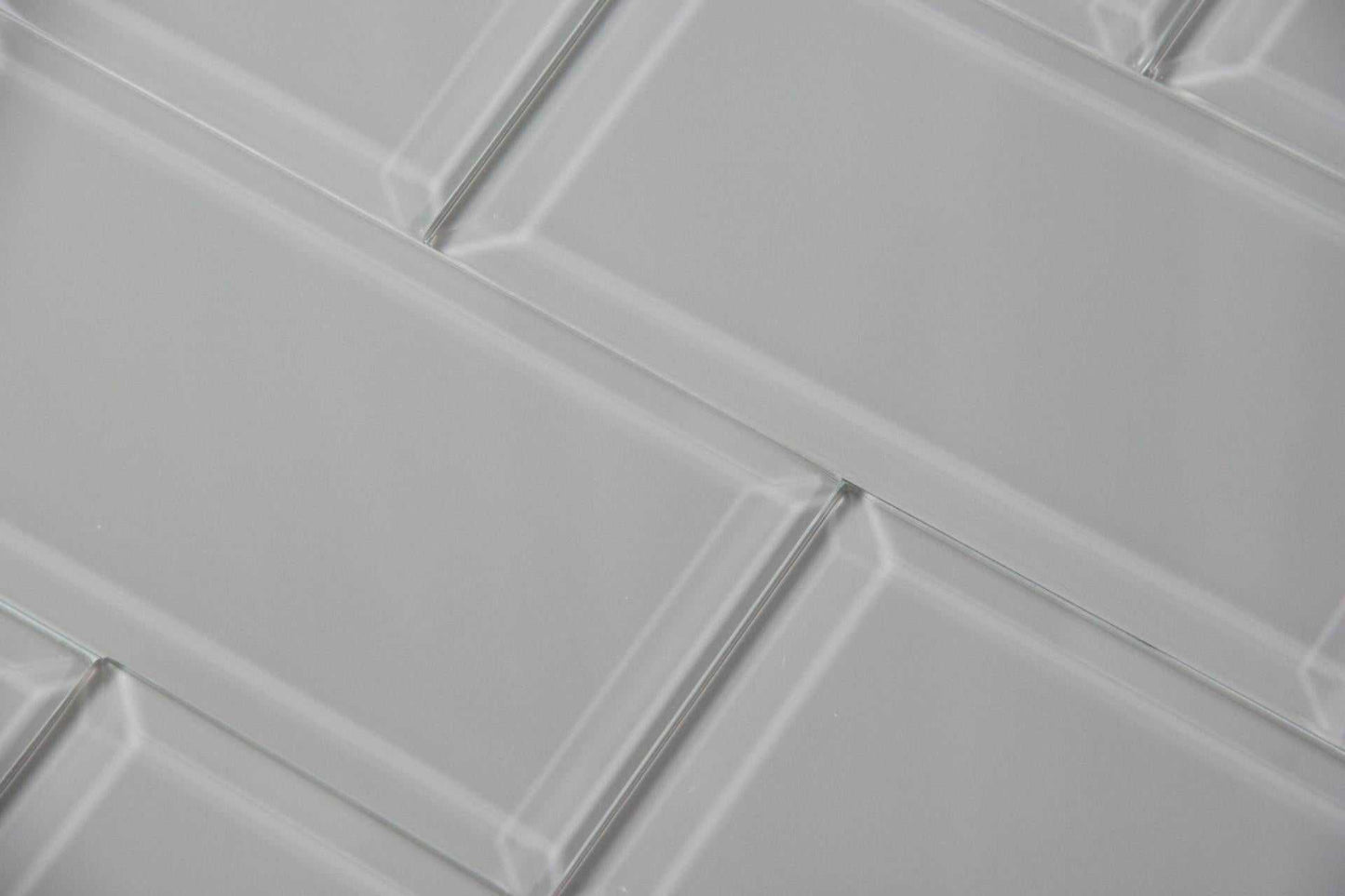 Light Grey Beveled Glass Subway Tile 100 x 200mm (MT0190)