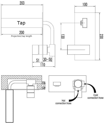 Polished Chrome Modern Wall Mounted Single Lever Basin Mixer Tap (14007)