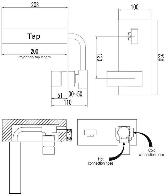 Polished Chrome Modern Wall Mounted Single Lever Basin Mixer Tap (14007)