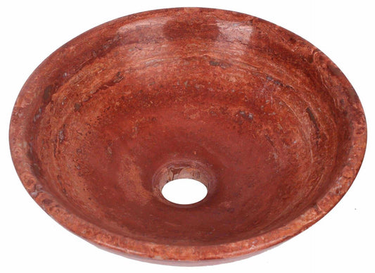 Round Red Travertine Stone Counter Top Basin in 3 Sizes (B0063, B0064, B0065)