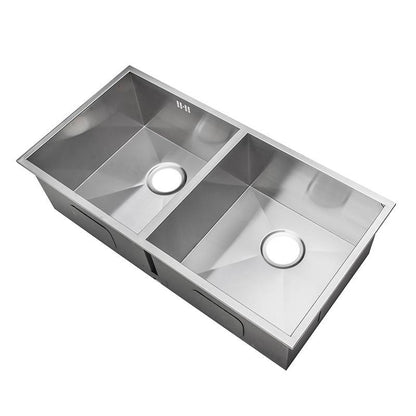 865 x 440mm Inset Double Bowl Handmade Stainless Steel Kitchen Sink (DS014)