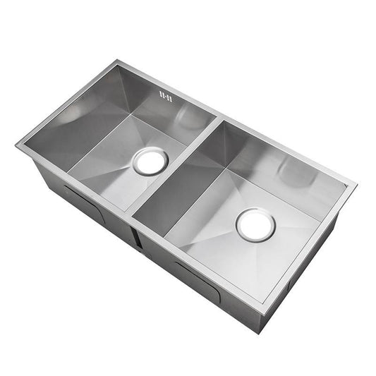 865 x 440mm Inset Double Bowl Handmade Stainless Steel Kitchen Sink (DS014)