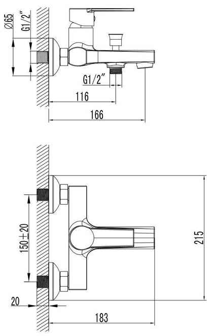 Wall Mounted Bath & Shower Mixer (Brenz 4)